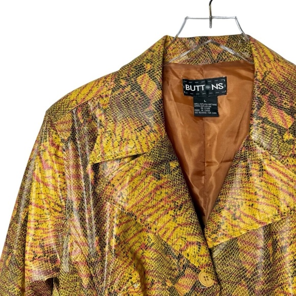 Vintage Buttons Snake Print Vegan Leather Retro Belted Women’s Blaxer Sz L - Picture 3 of 12